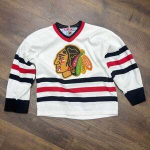 Vintage Chicago Blackhawks CCM Hockey Jersey White Small S 90s NHL Stan Mikita